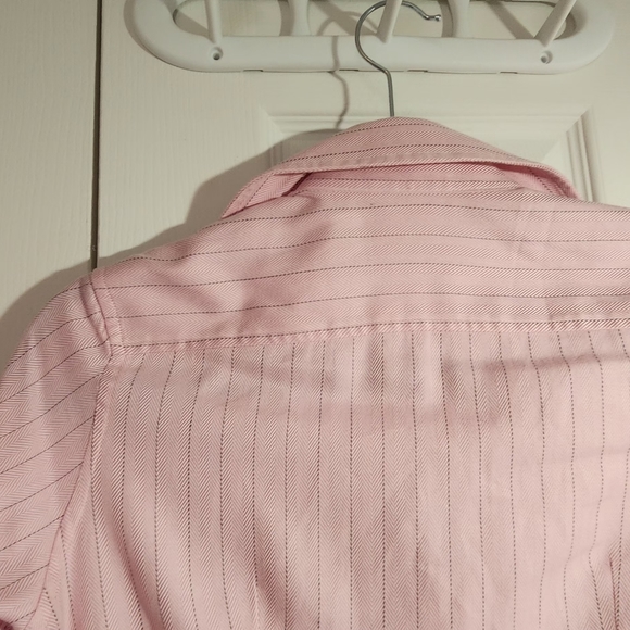 Thomas Pink Button Down V-Neck Blouse - Pink with wide pinstripes - Size "8"/US - Picture 6 of 8